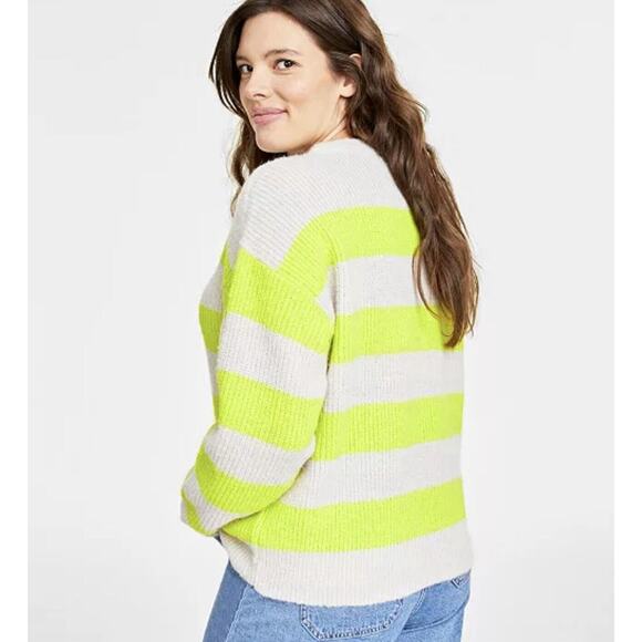 On 34th Women's Yellow Combo Shaker Crewneck Long-Sleeve Sweater Plus Size 0X - Picture 4 of 7